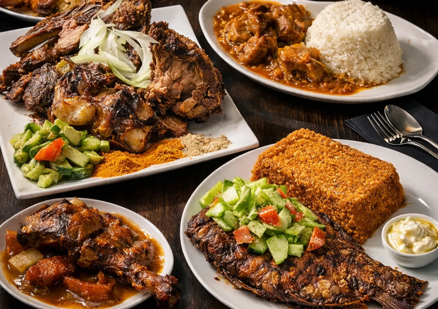 Buffet de spécialités africaines servi chez Afrique Kura